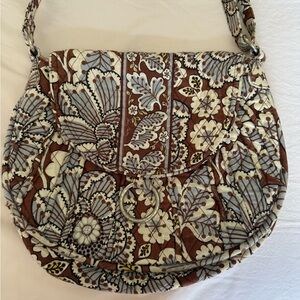 Vera Bradley Brown and Cream Floral Crossbody Bag